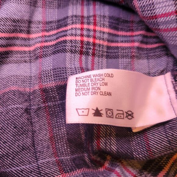 ORVIS Lodge Women's Medium Flannel Shirtdress Plaid Blue Pink Front Button-up - Picture 8 of 8